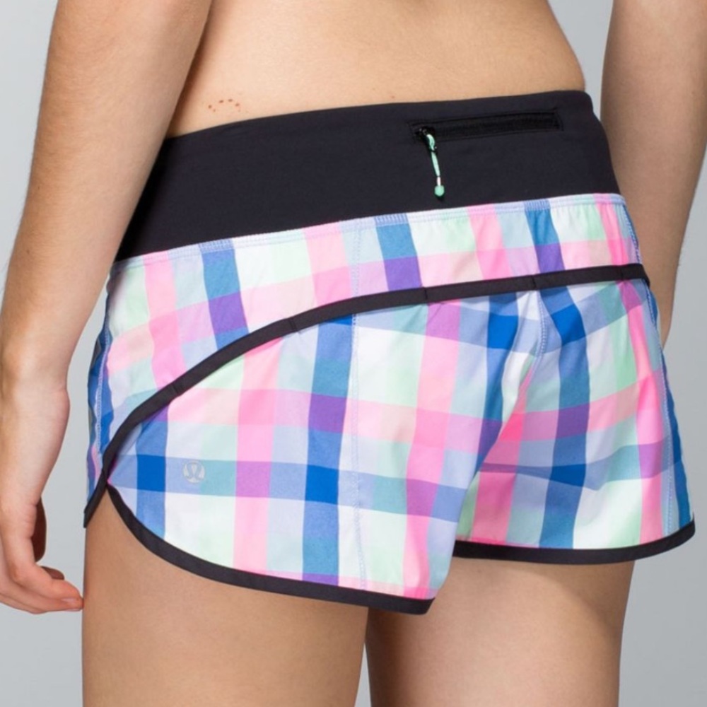 Lululemon Run: Speed Short *2-way Stretch| Pop Plaid Reflective Multi / Black|6